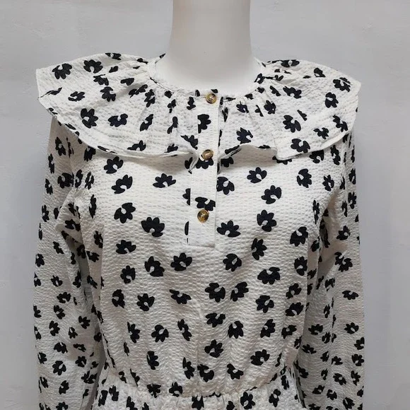 Udel New York Floral Seersucker Dress Women's S White Ruffle Collar Midi Cottage - Picture 5 of 9